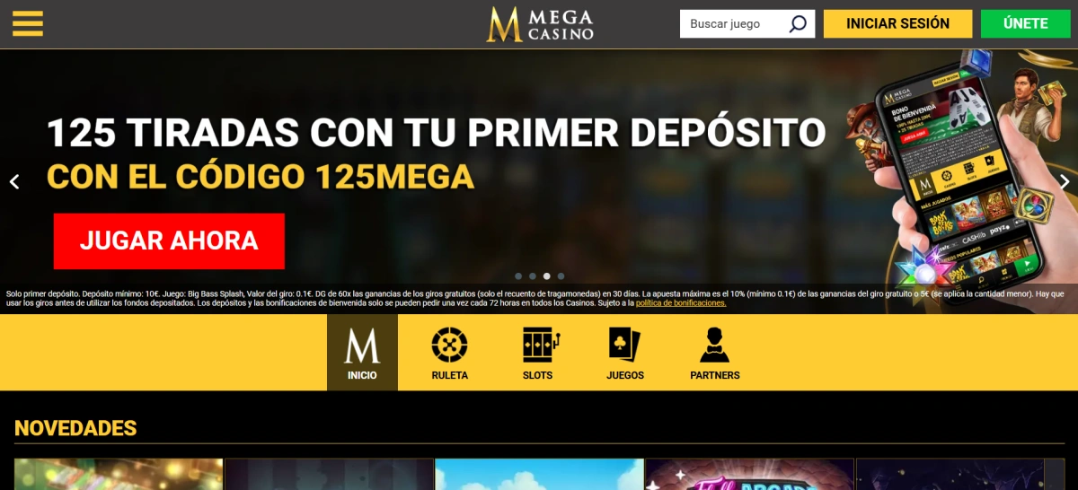 Casino Mega Online España interfaz de juego